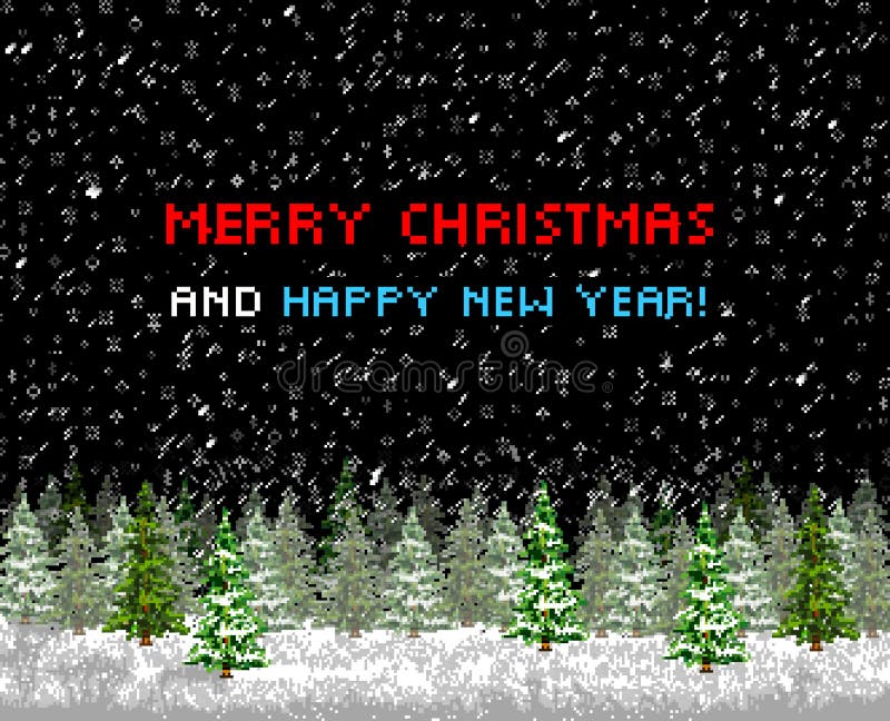 Christmas greeting card tree pixelart