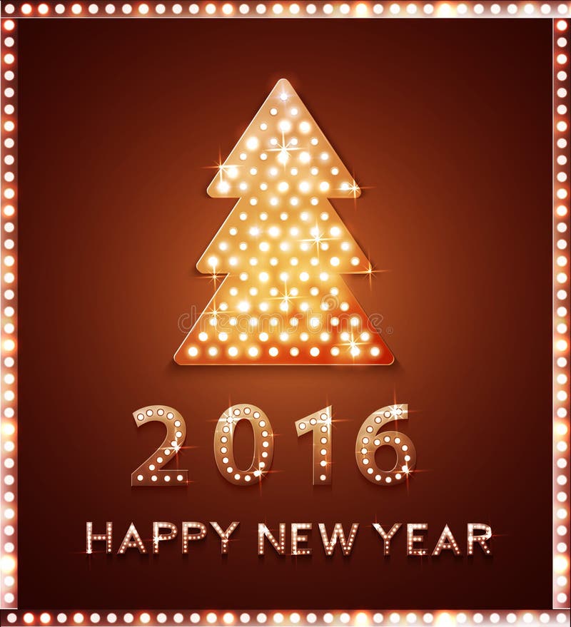 Christmas greeting card with tree retro light