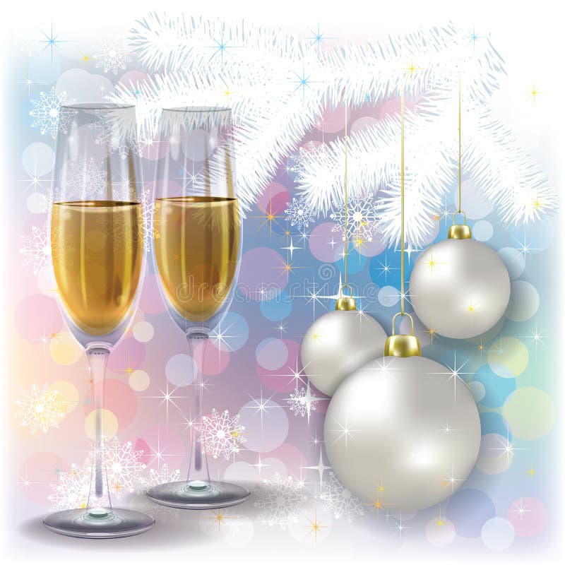 Christmas greeting with champagne and decorations