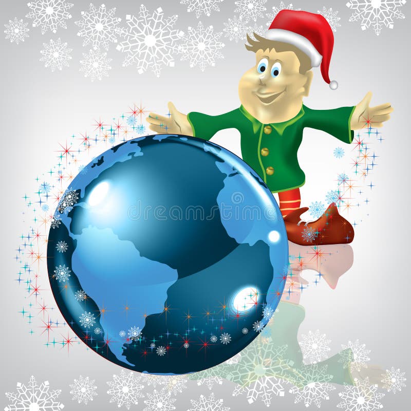 Christmas greeting dwarf with globe on white