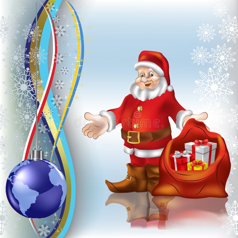 Christmas greeting Santa Claus with gifts