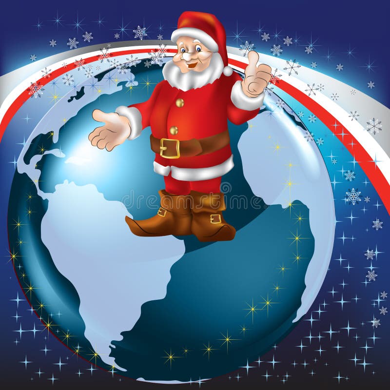 Christmas greeting Santa Claus on globe