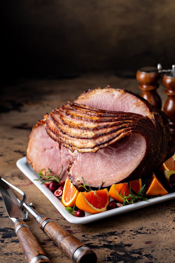 Christmas Ham Brown Sugar Glazed Stock Image - Image of food, roast ...