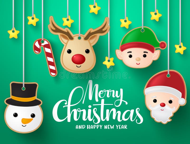 Christmas hanging elements vector background design. Merry christmas greeting typography text. vector illustration