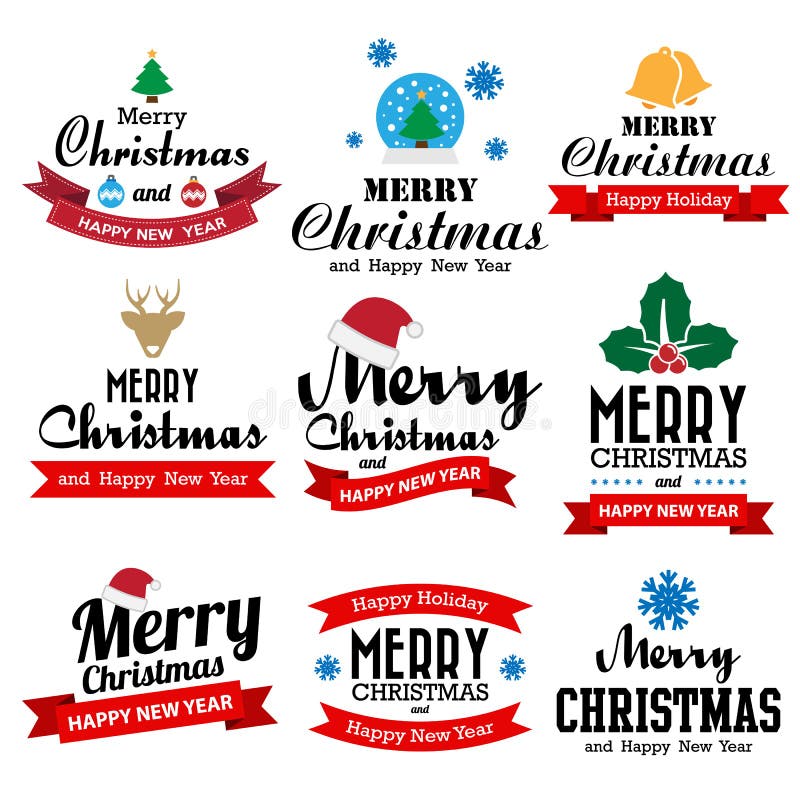 Christmas and Happy New Year Collection of Calligraphic and Typo Stock