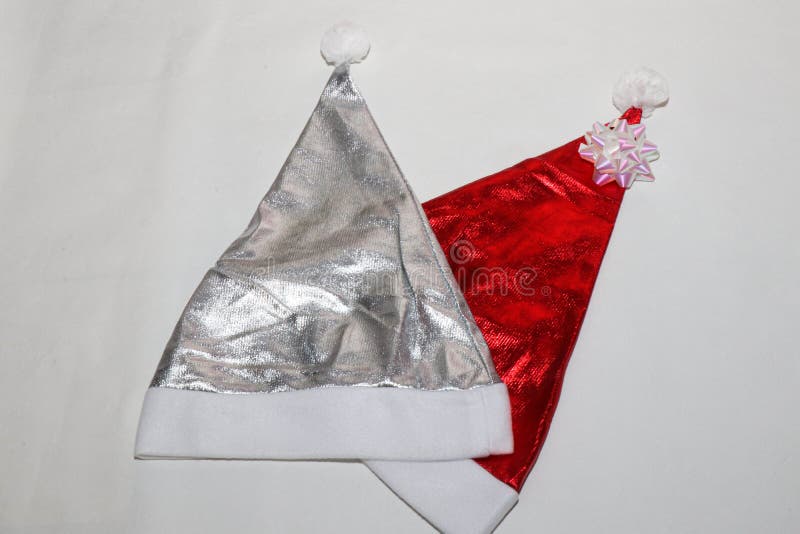 Christmas hats of Santa Claus. Red and Silver Christmas hat.