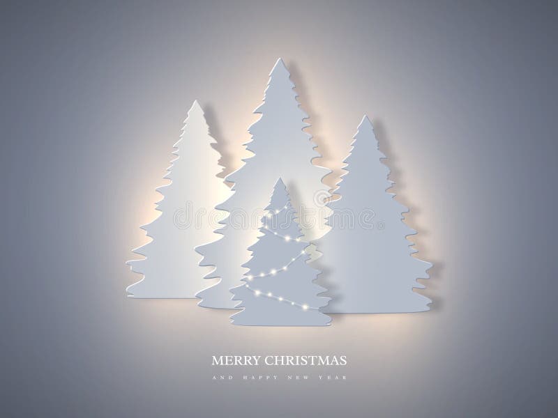 Christmas holiday banner with paper cut style fir-tree and glowing lights. New year background, vector illustration. Christmas holiday banner with paper cut stock illustration Christmas holiday banner with paper cut style fir-tree and glowing lights. New year background, vector illustration. Christmas holiday banner with paper cut stock illustration