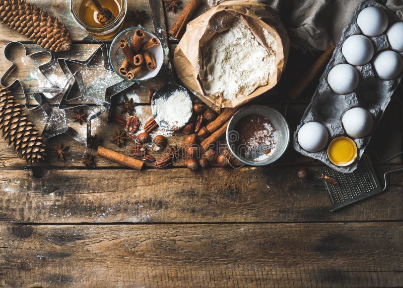 Christmas holiday cooking and baking ingredients on rustic wooden background royalty free stock photos Christmas holiday cooking and baking ingredients on rustic wooden background royalty free stock photos