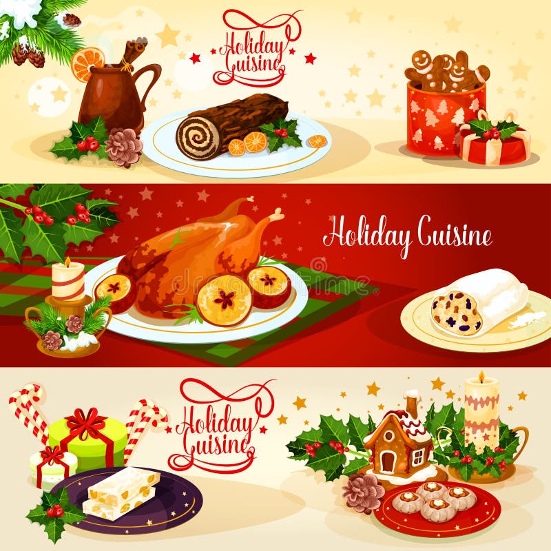 Christmas holiday cuisine banner for menu design