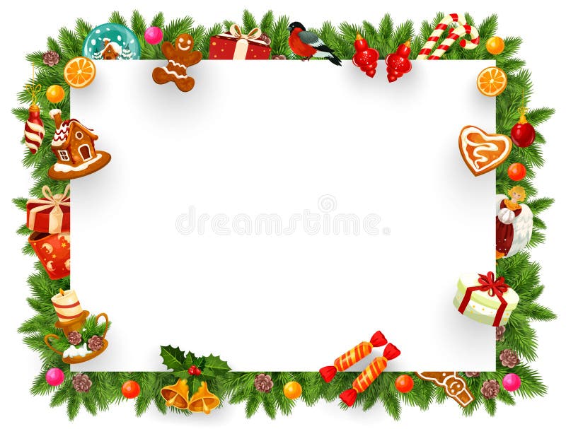 Christmas holiday frame with Xmas tree branches