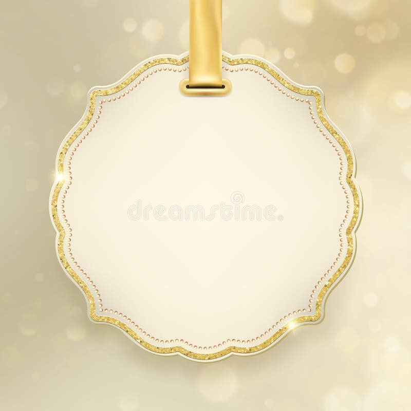 Christmas holiday glowing abstract glitter defocused blurred bokeh gold background with label and space for text. EPS 10