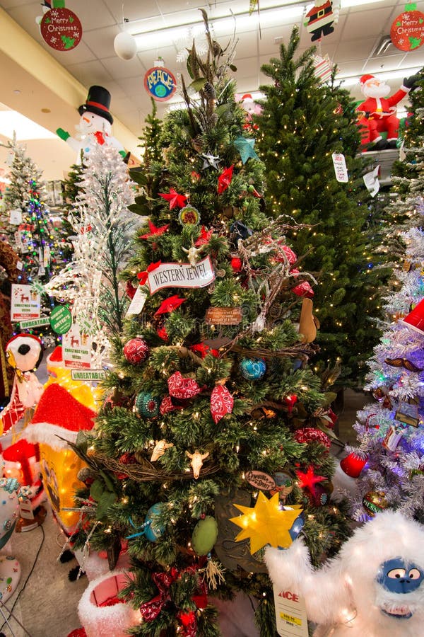Christmas Holiday Tree Display at Retail Store Editorial Photo - Image ...