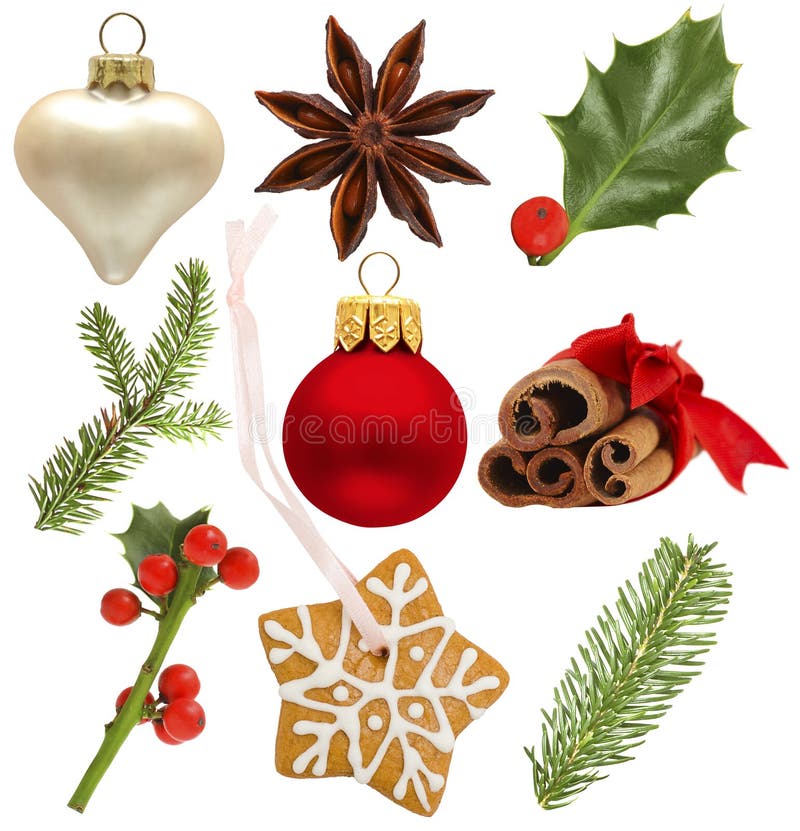 Christmas holly, red ball, green fir, snowflake stock photography Christmas holly, red ball, green fir, snowflake stock photography