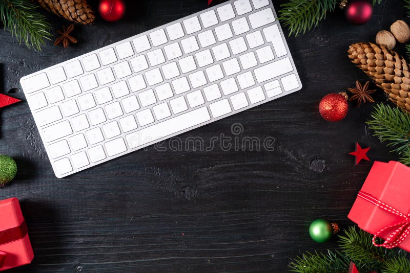 Christmas Home Office Desk Stock Image Image Of Overhead 160779403