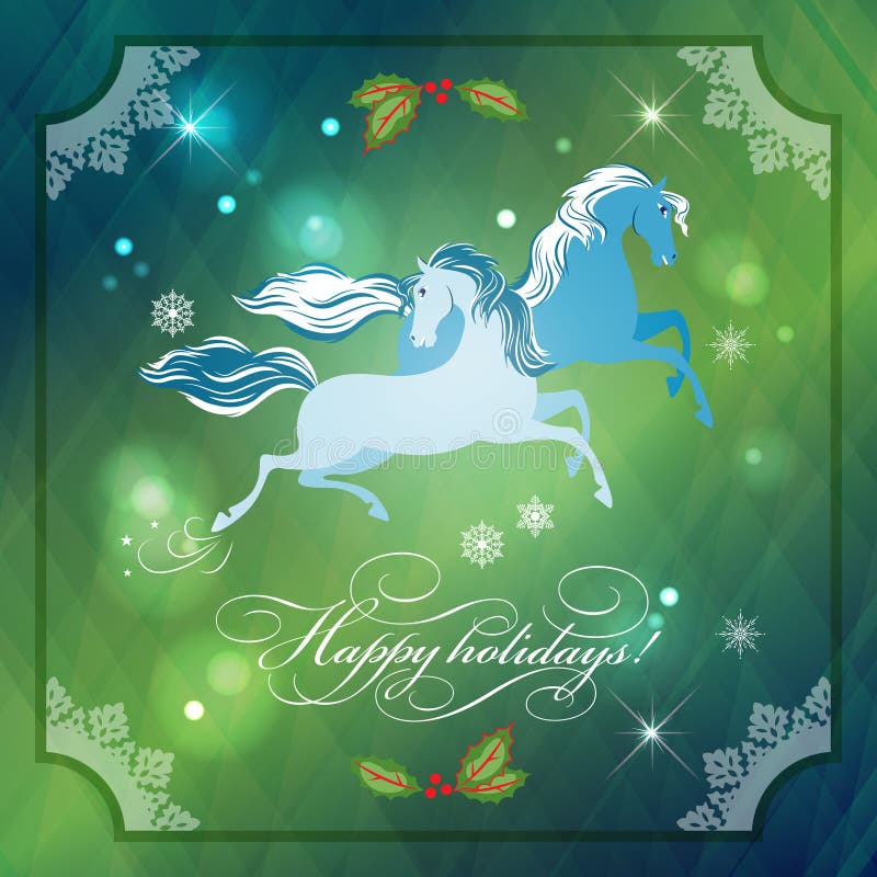 Christmas Horses on Abstract Night Background