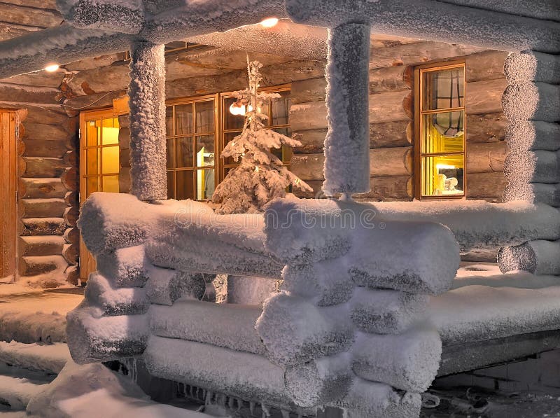 Christmas house in the night in Finland