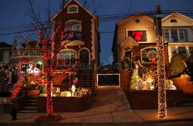 Christmas House Decoration Lights Display in the Suburban Brooklyn