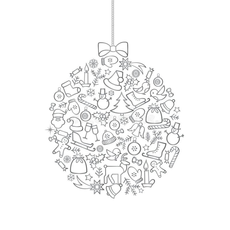Christmas icon background with Ball Doodle Decor Elements. Happy Winter royalty free illustration