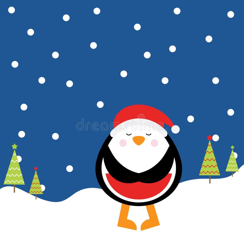 Christmas Illustration with Cute Penguin on Night Background Suitable ... Cute Winter Penguin Wallpaper