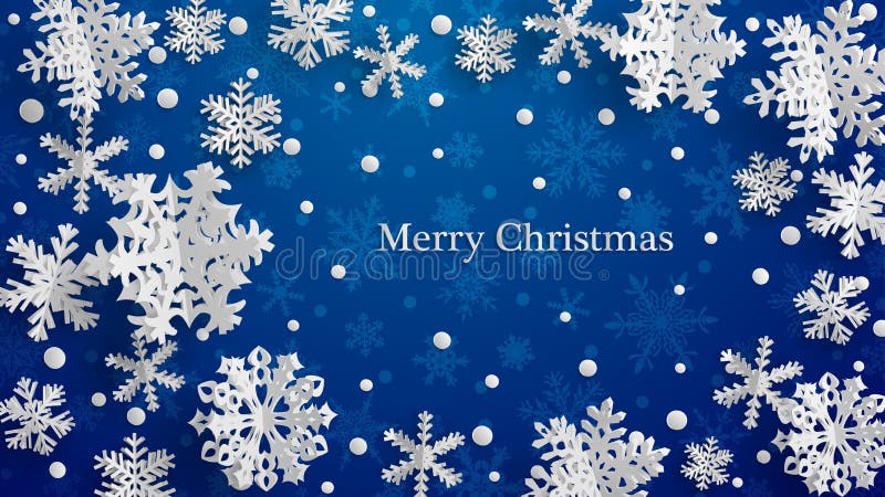 Christmas background with three-dimensional paper snowflakes