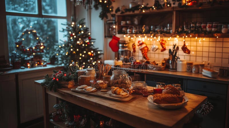 Christmas Kitchen Festive Treats and Decor stock illustration
