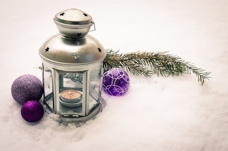 Christmas lantern and baubles