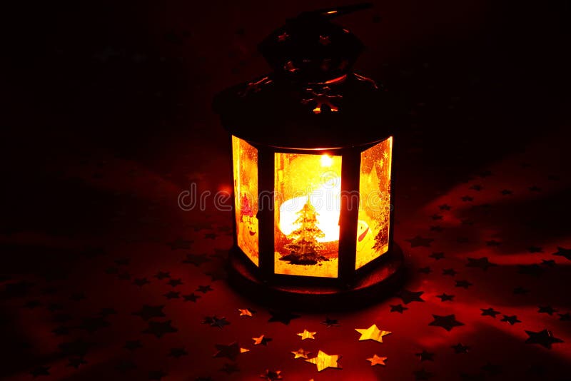 Christmas lantern glowing in dark royalty free stock photography Christmas lantern glowing in dark royalty free stock photography