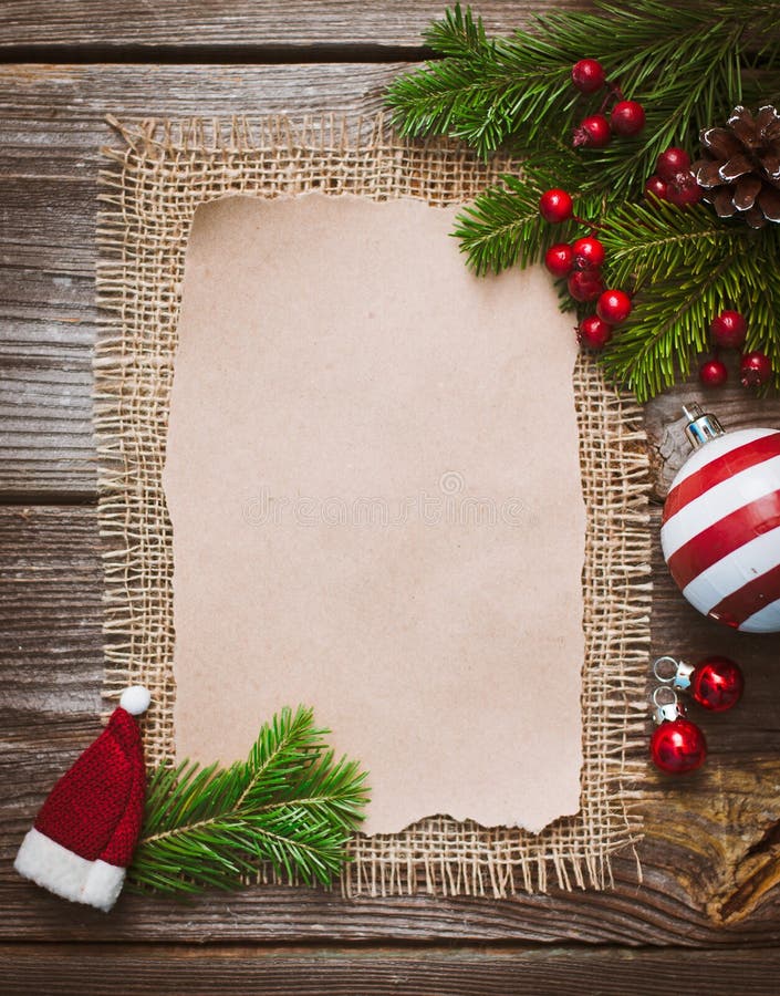 Christmas letter, list, congratulations on a wooden background. free space, mockup new Year.