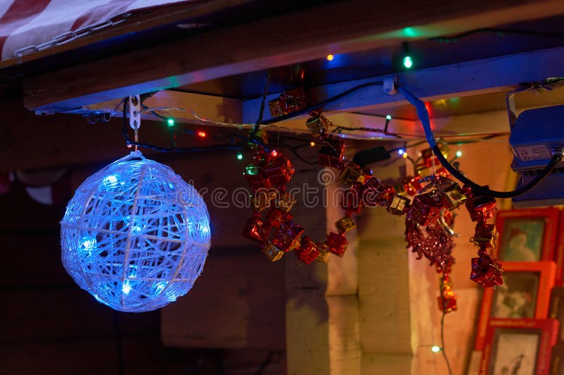 Christmas Light Decoration on the Roof Stock Image Image of european