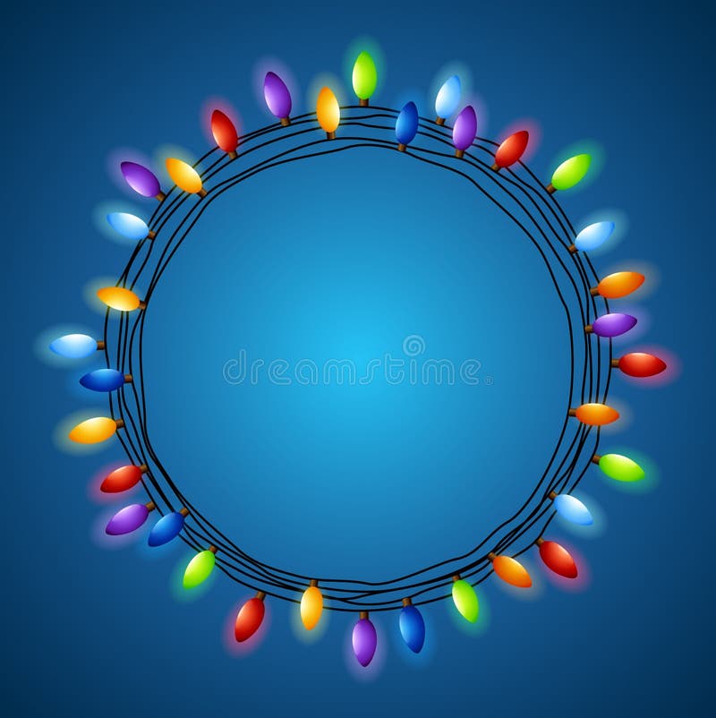 Christmas Light Frame on a Blue Background Stock Vector Illustration