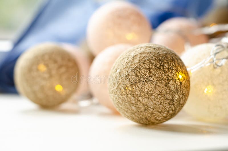 Christmas Light Garland. Wicker Balls. Background. Stock Image Image of house, decorative
