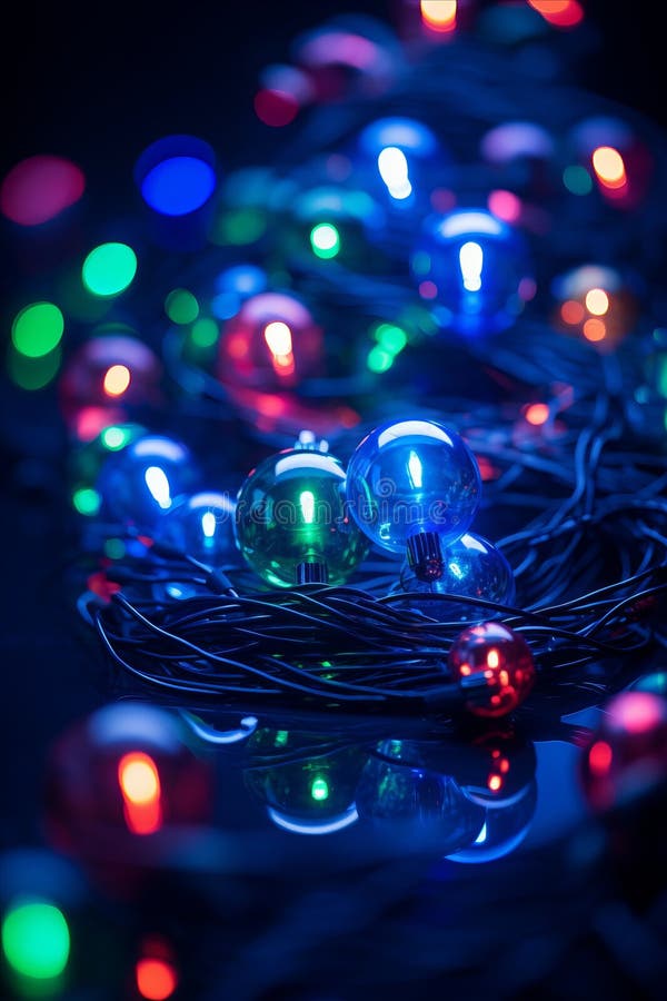 Christmas Lights on a Black Background Stock Illustration
