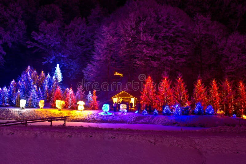 Christmas Fantasy Park & Lodge in Xmas Lights Stock Image Image of landscape, lodge 27461709