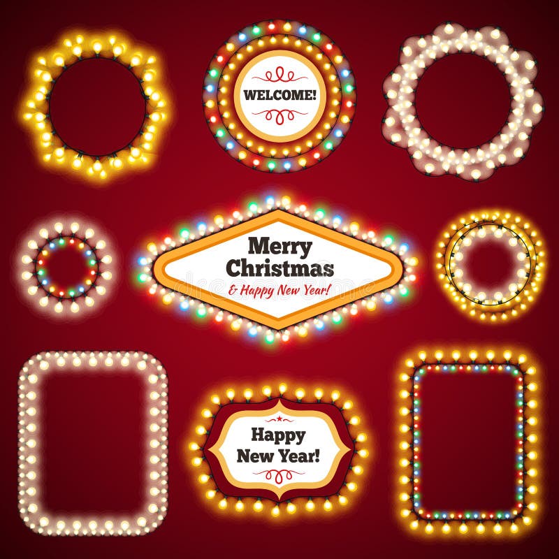 Christmas Lights Frames with a Copy Space Set3 Stock Vector