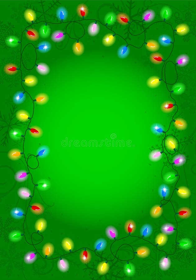 Christmas Lights on Green Background with Space for Text Stock Vector