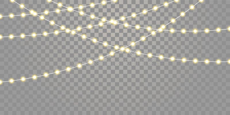 Christmas lights vector isolated strings for holiday celebration Xmas, birthday, festival lamp lights on transparent background