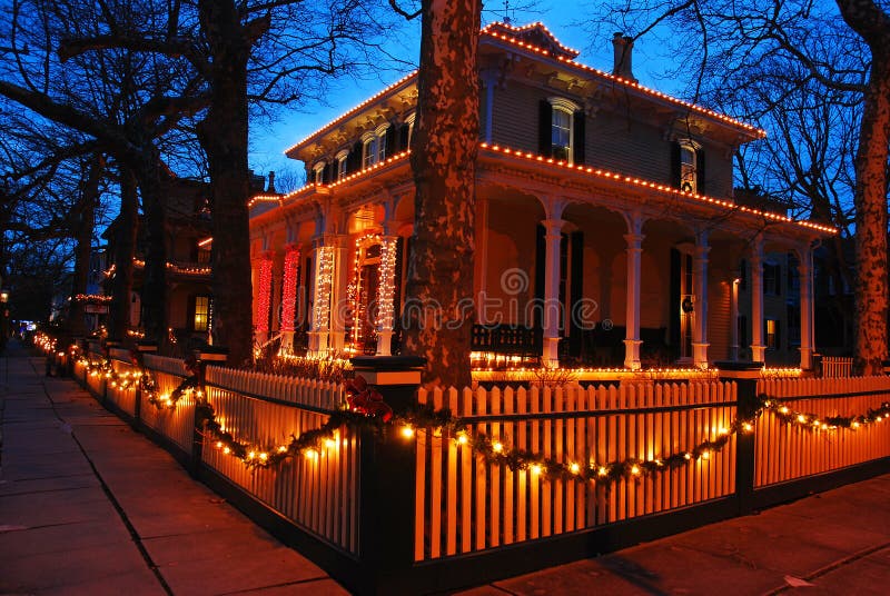 Christmas lights on a Victorian Home