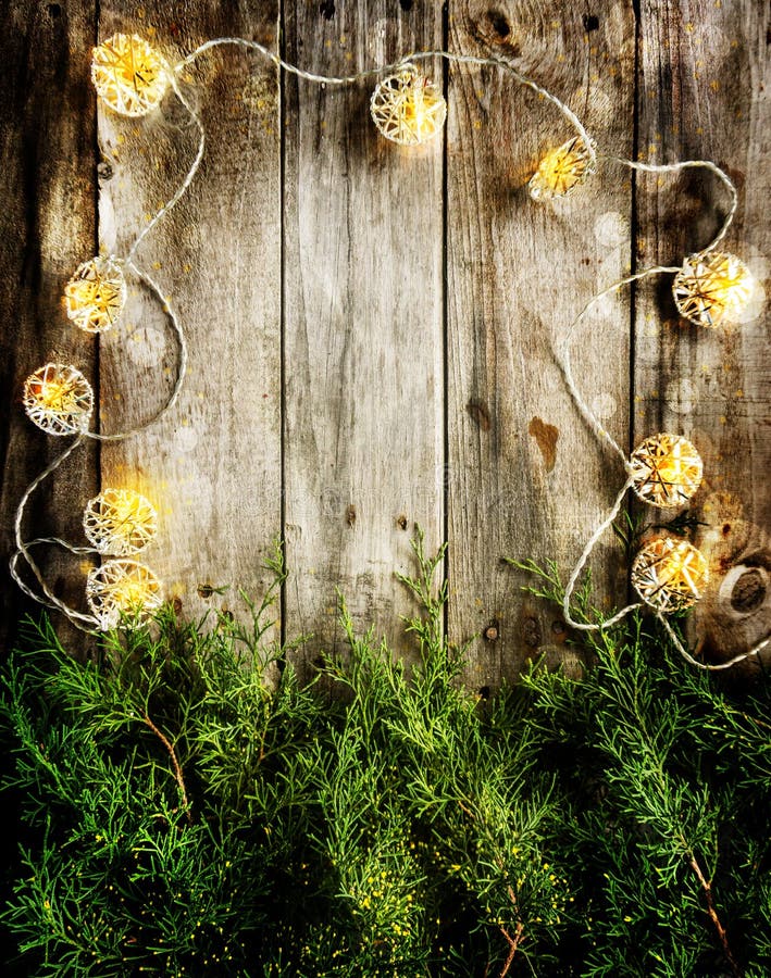 Christmas Lights on Vintage Wood Stock Image Image of rustic, lights
