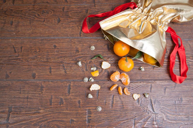 Christmas Mandarin Orange Pouring Out of Sack Stock Photo Image of