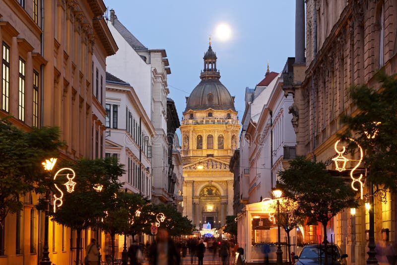 Christmas market in front of St Stephen s Basilica in Budapest