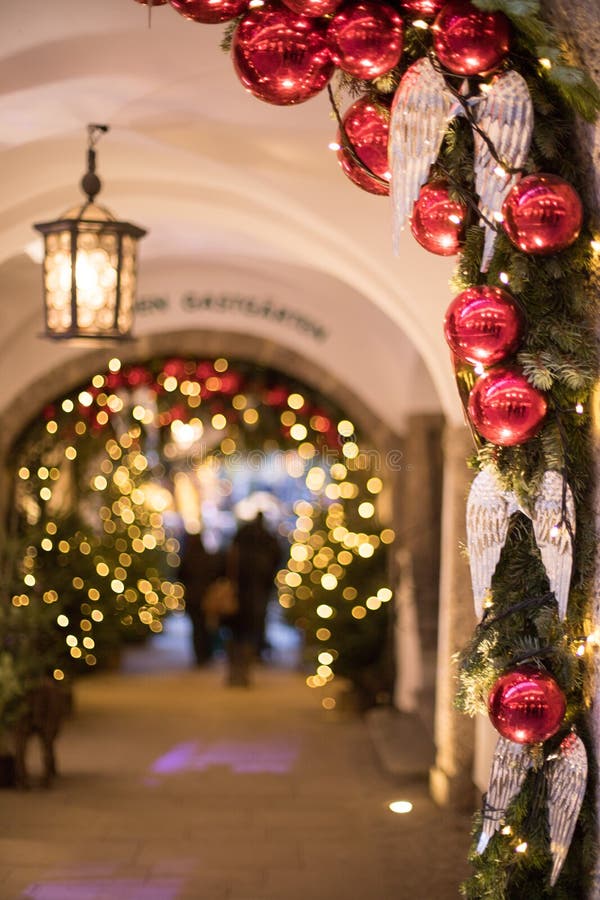 Christmas market in Salzburg, decoration, lights and city flair