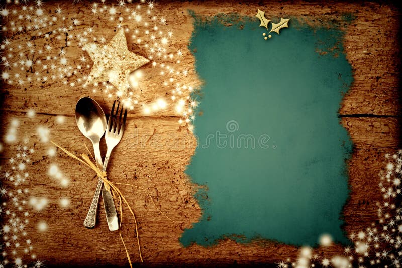 Christmas menu background stock photo. Image of cutlery 