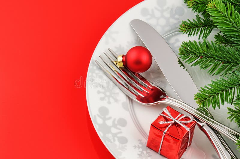 Christmas Table Decoration with Red Candles Stock Image - Image of ...