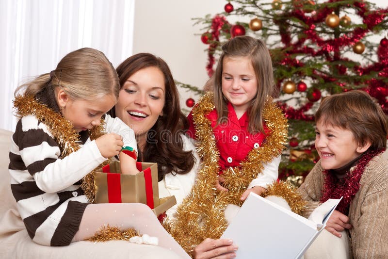 Christmas: mother with three children