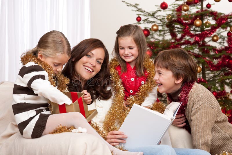 Christmas: mother with three children