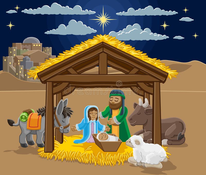 Christmas Nativity Scene Cartoon Stock Vector - Illustration of clip, christ:  147180676