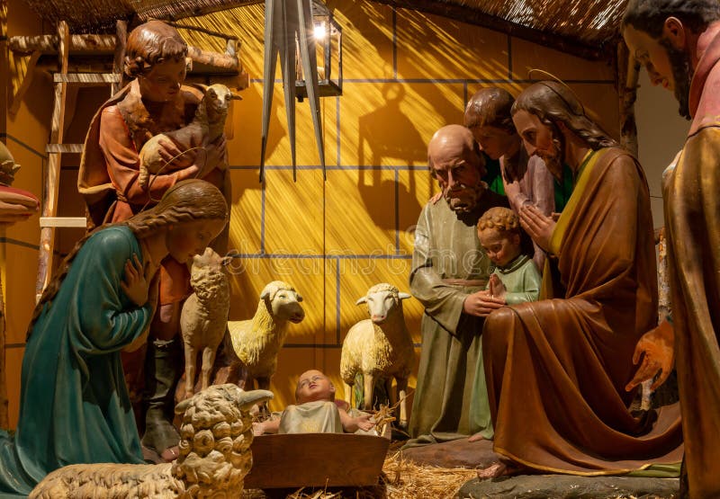 Christmas Nativity Scene in Church Stock Image Image of crib