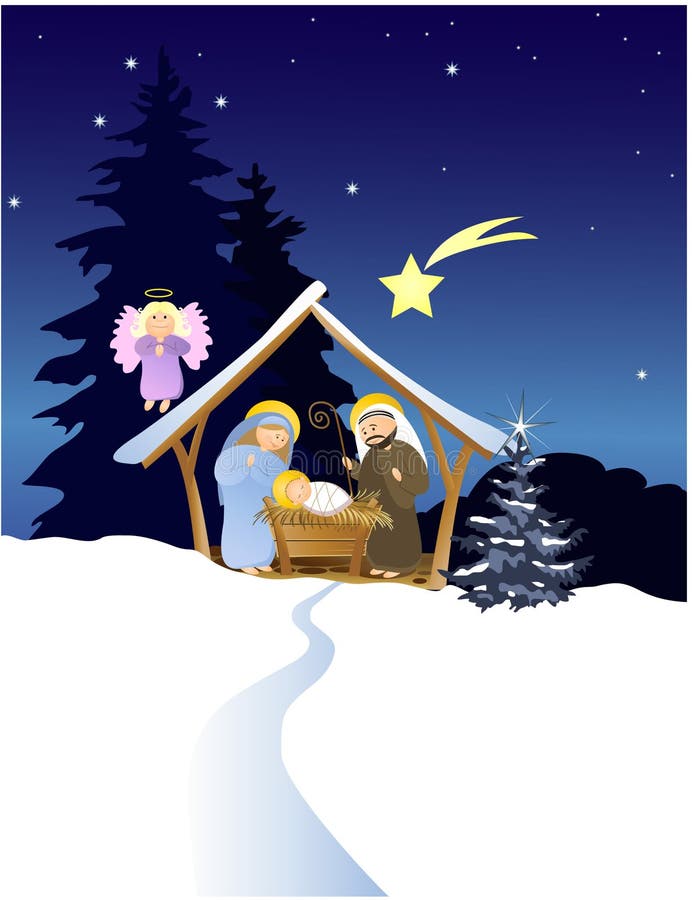 Christmas nativity scene with Holy Family - vector illustration