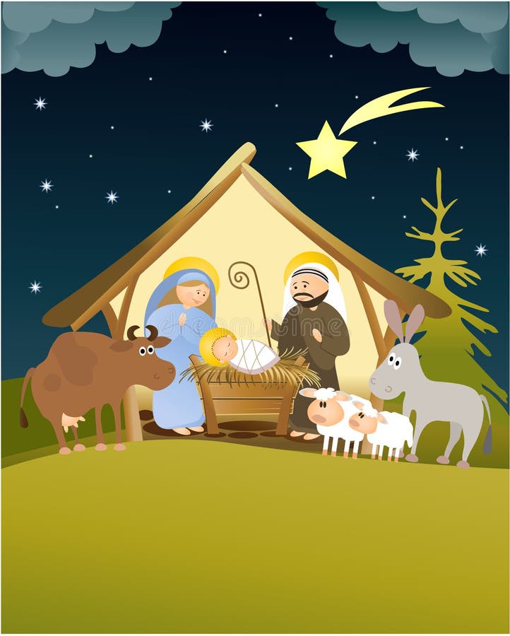 Christmas nativity scene with Holy Family - vector illustration