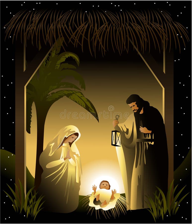 Christmas nativity scene with Holy Family - Bethlehem night